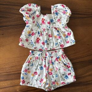 GAP Baby Boho Floral Gauze Cotton Puff Sleeves Top and Shorts Set 6-12M